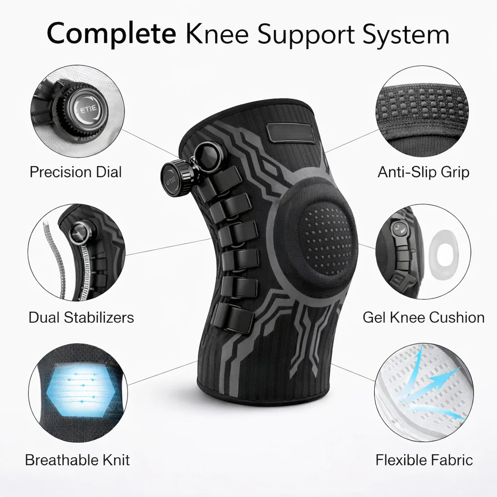Adjustable Knob Compression Knee Brace with Stabilizers