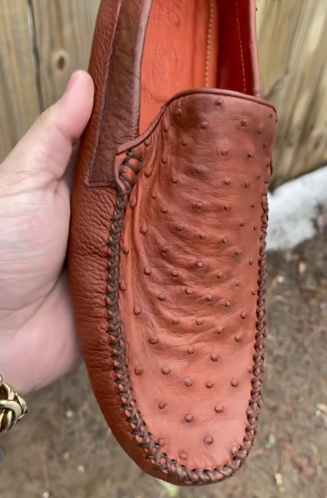 Genuine Ostrich Leather Hand-Stitched Loafers