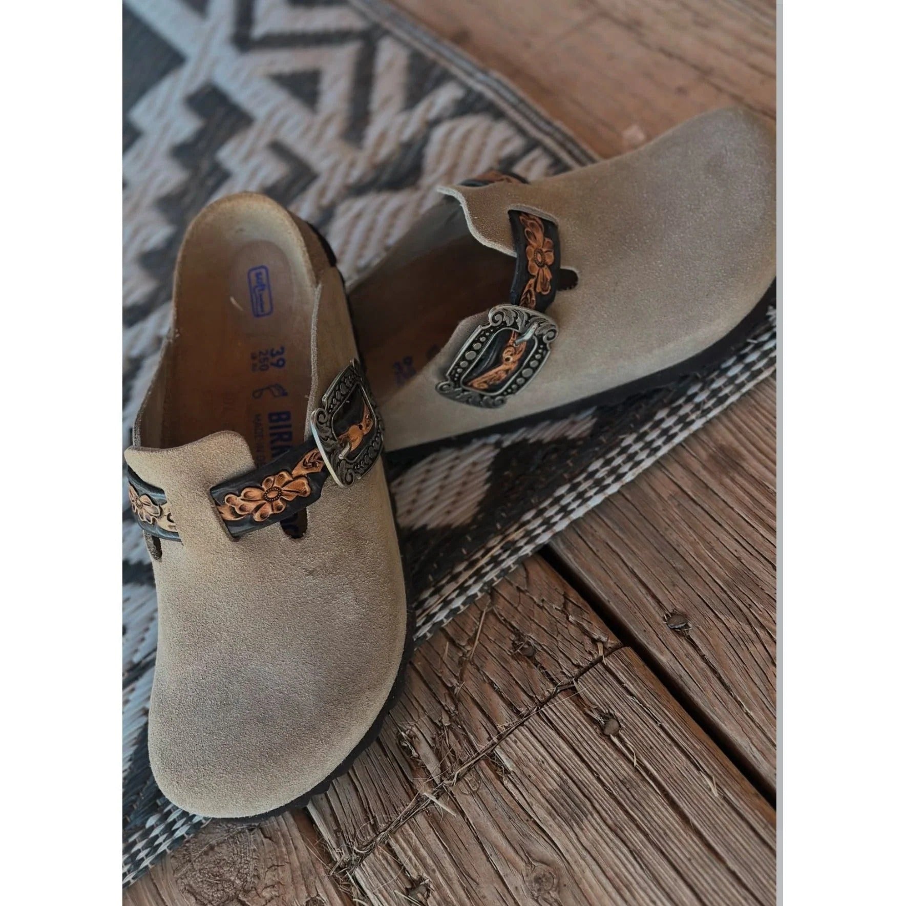 Vintage Western Leather Embossed Adjustable Slide Clogs