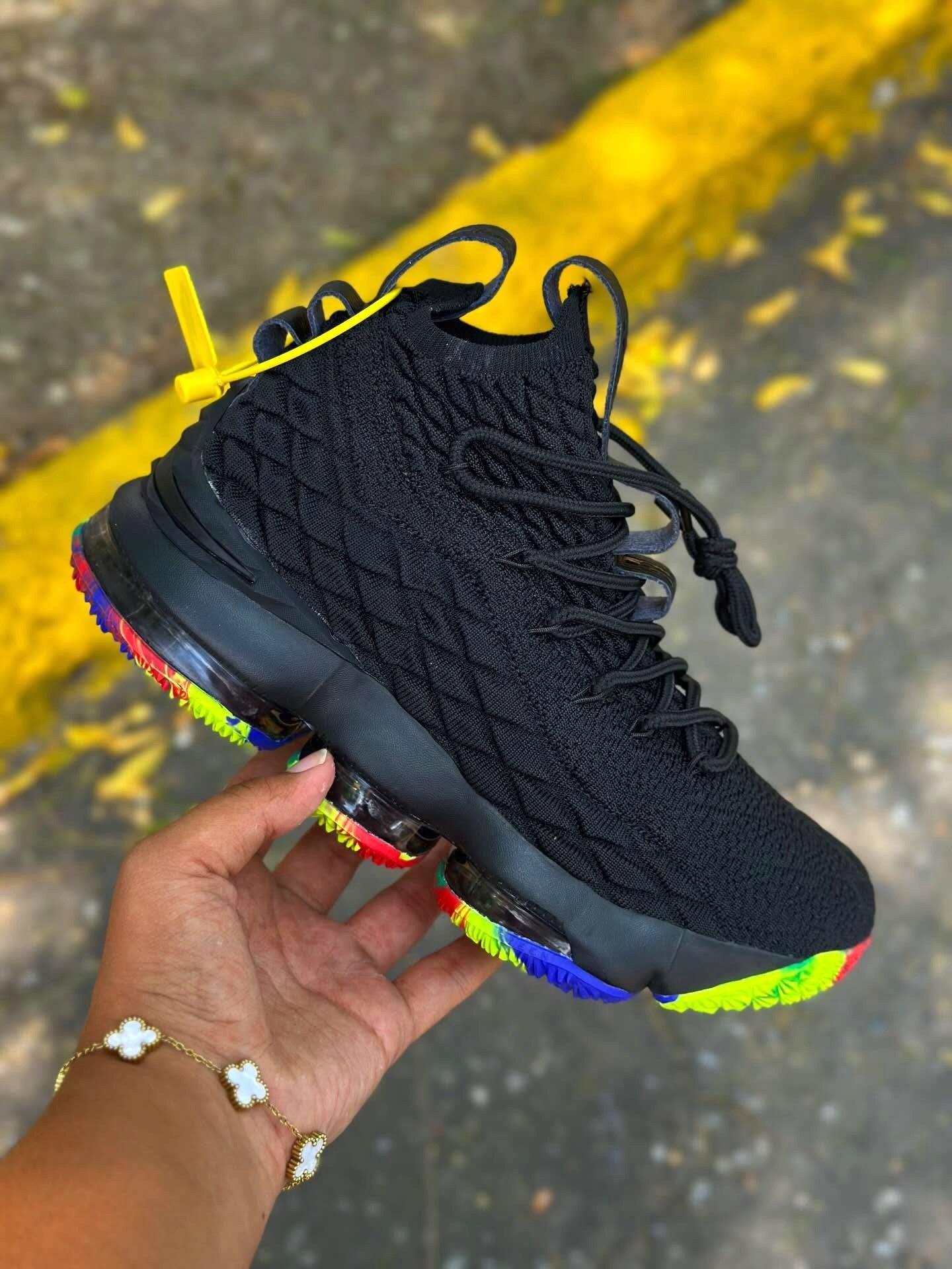 Knit Fabric Rainbow Outsole High-Top Basketball Sneakers