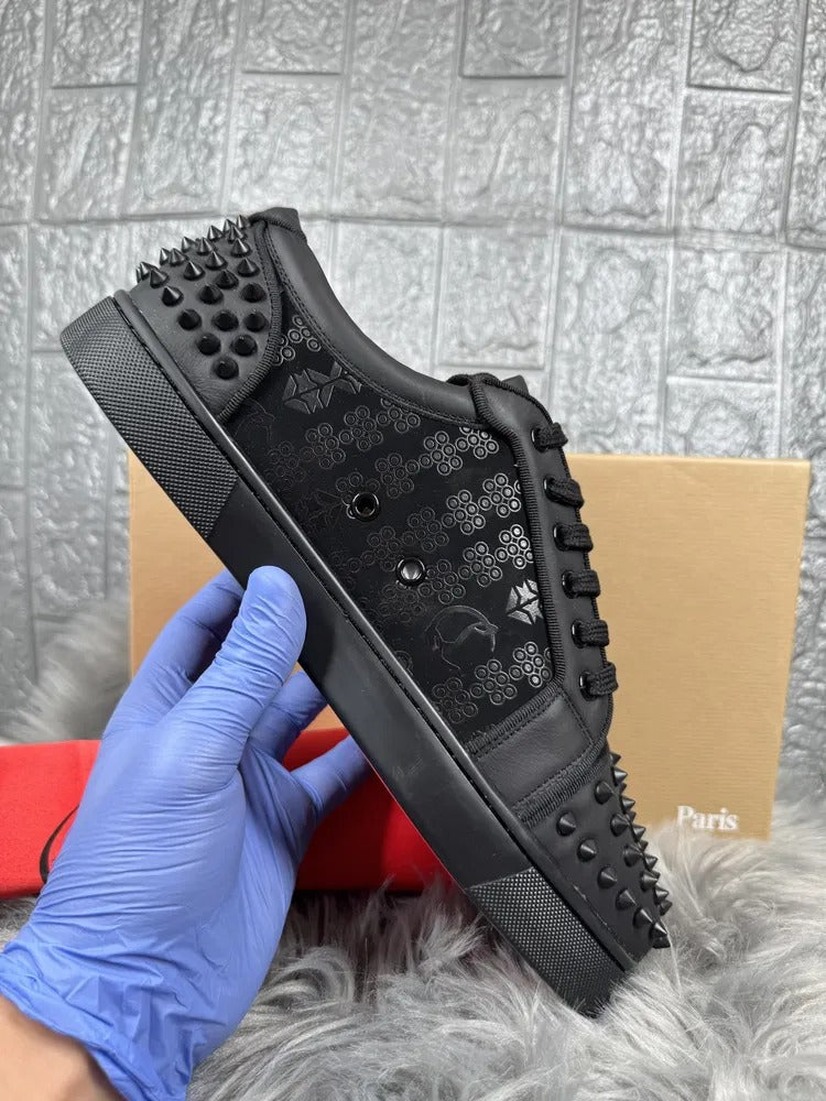 Premium Edgy Monogram Jacquard Black Spiked Sneakers