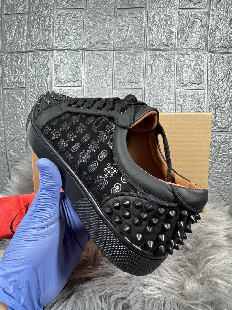 Premium Edgy Monogram Jacquard Black Spiked Sneakers