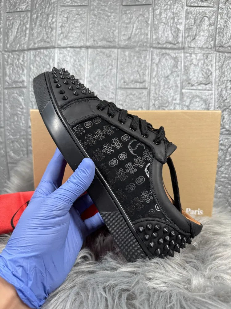 Premium Edgy Monogram Jacquard Black Spiked Sneakers