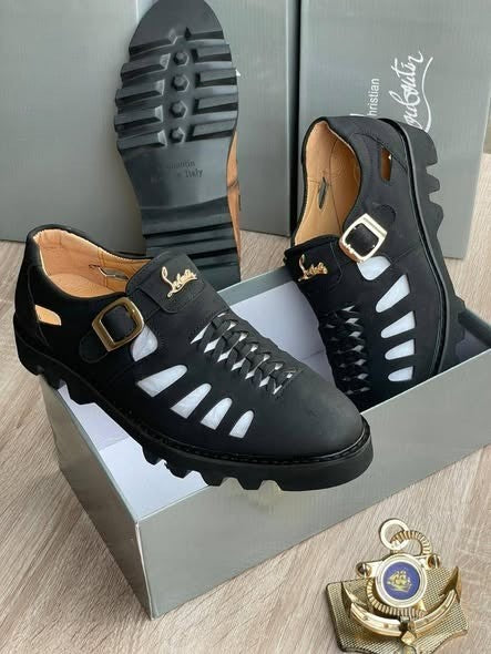 Premium Rugged Leather Cutout Platform Sandals
