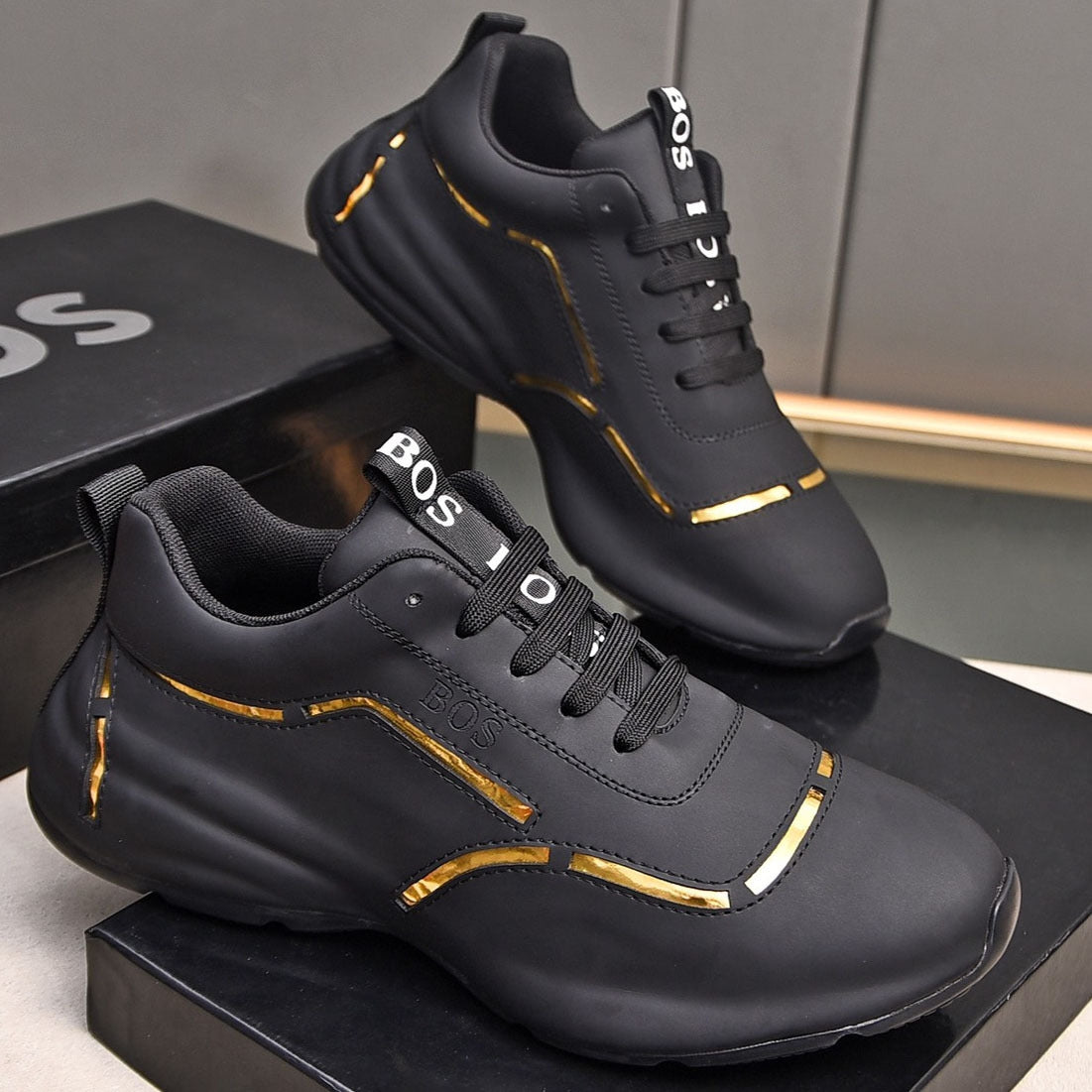 Premium Leather Metallic Accent Sneakers