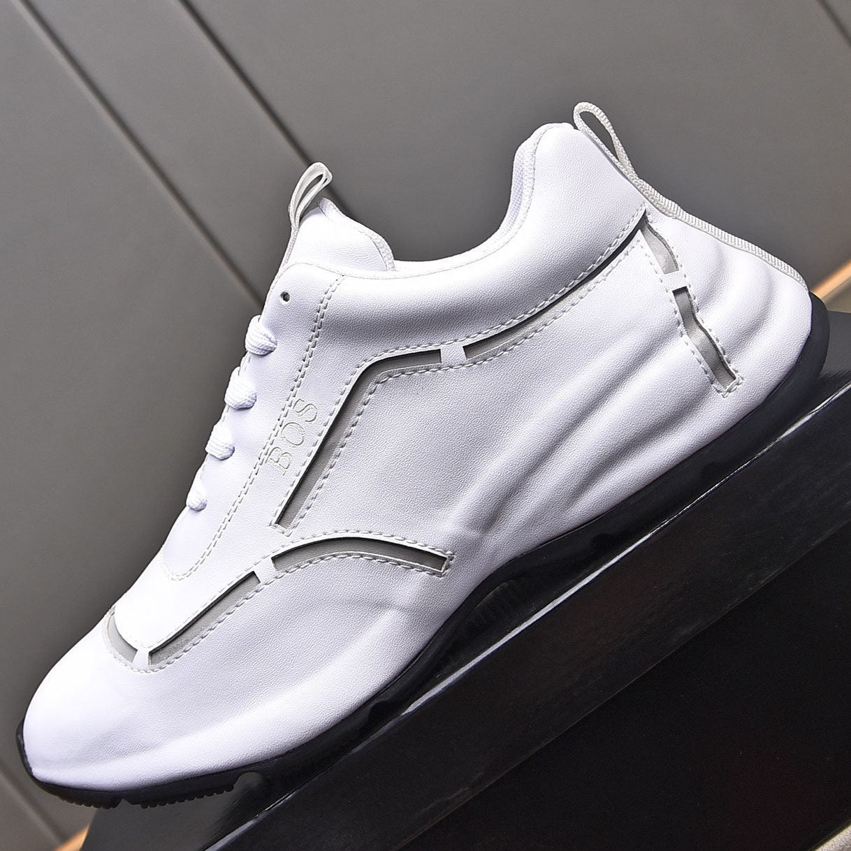 Premium Leather Metallic Accent Sneakers