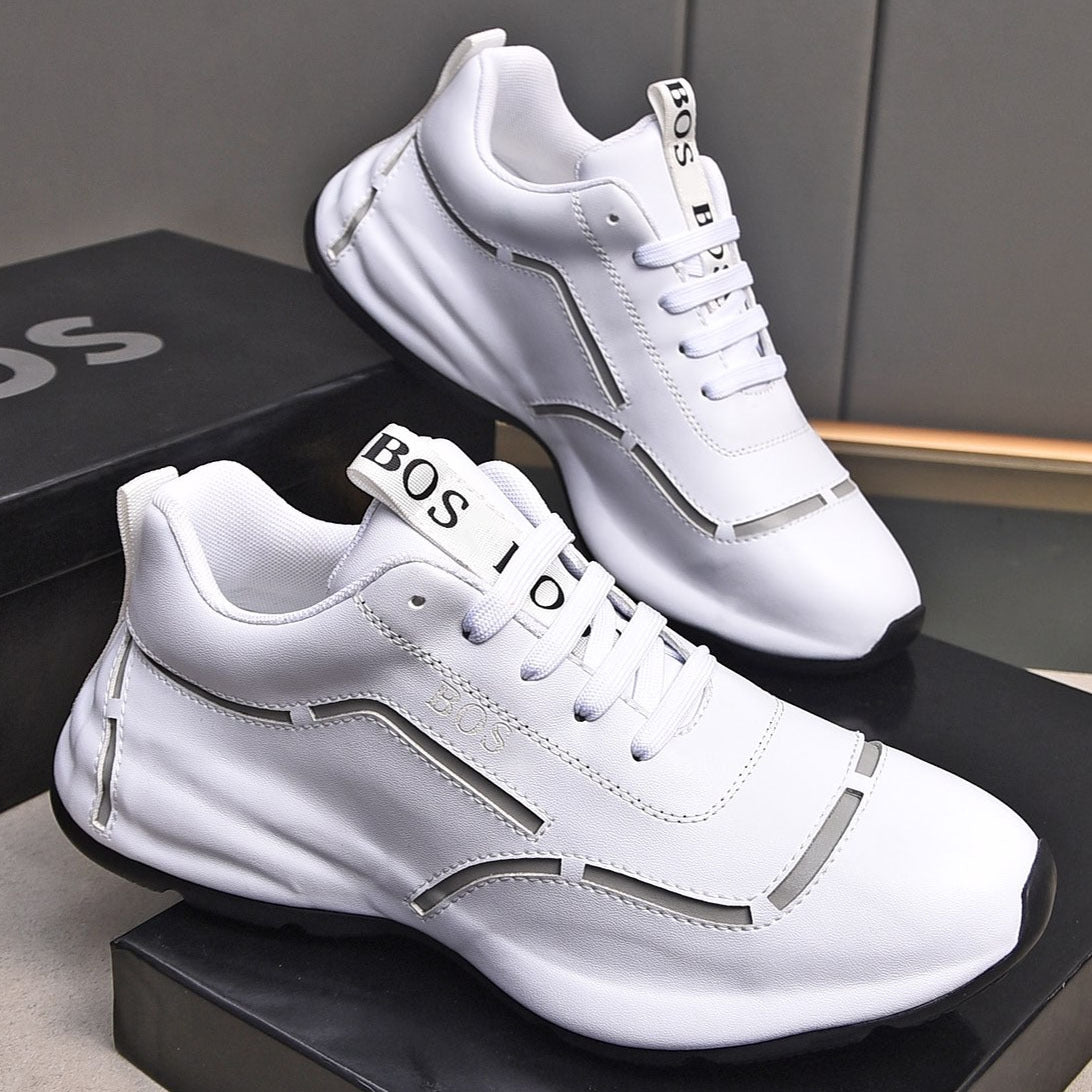 Premium Leather Metallic Accent Sneakers