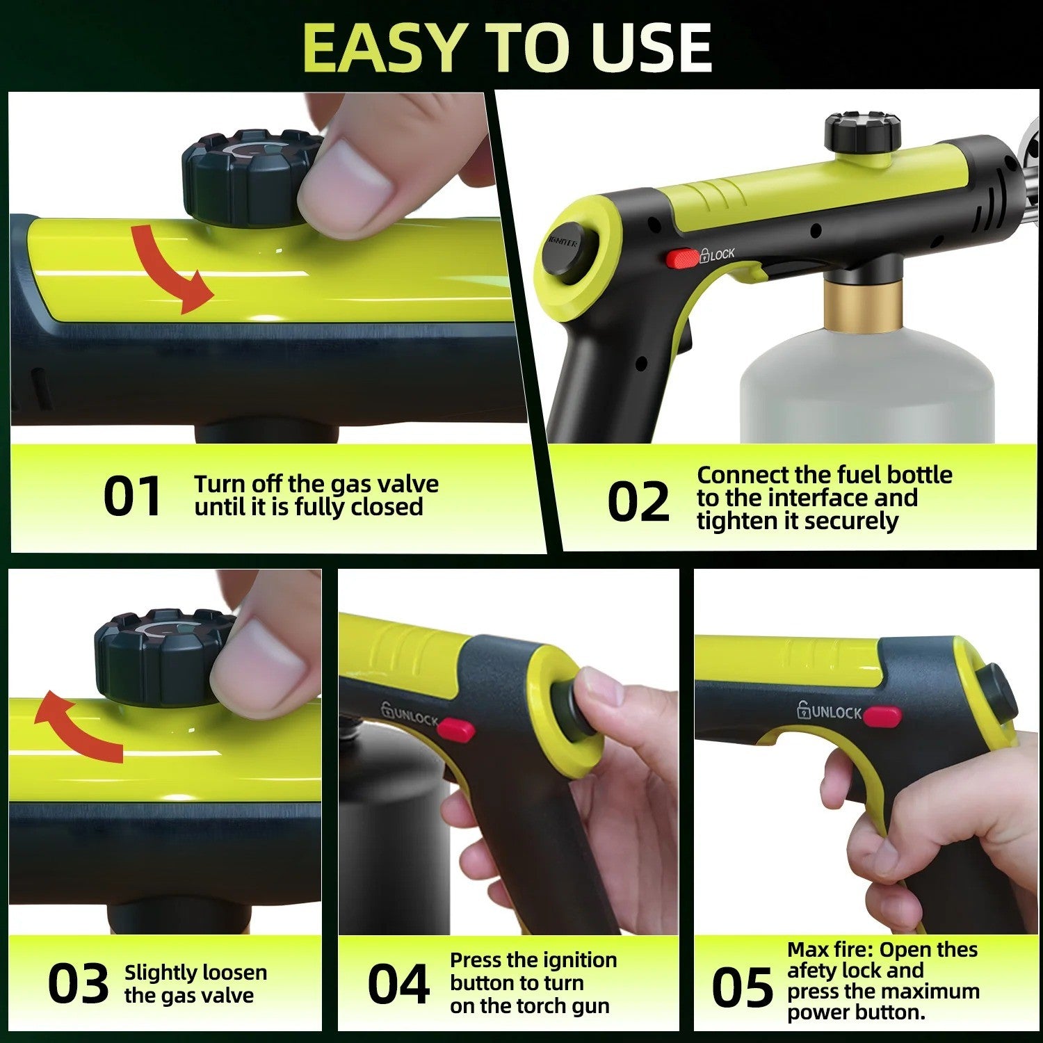 Powerful Propane Torch,Kitchen Cooking Torch With One-Touch Max Fire(Tank Not Included)