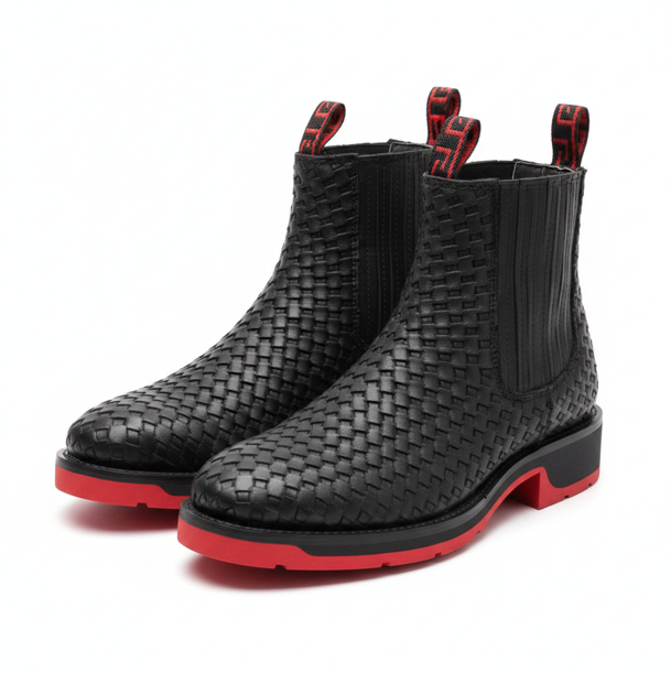 Black Woven Chelsea Boots