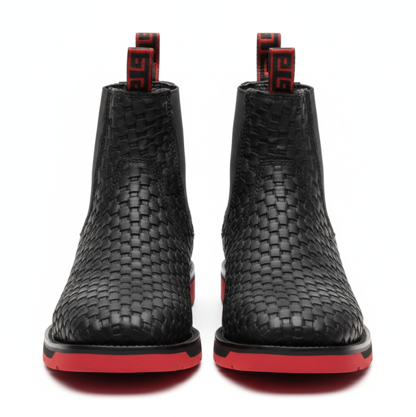 Black Woven Chelsea Boots