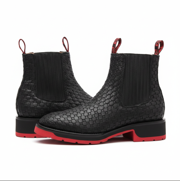 Black Woven Chelsea Boots