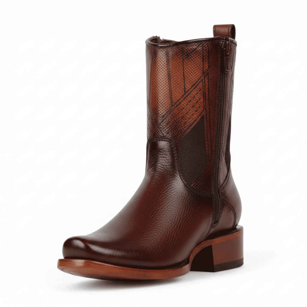 Lattice Burnished Leather Zip Boot