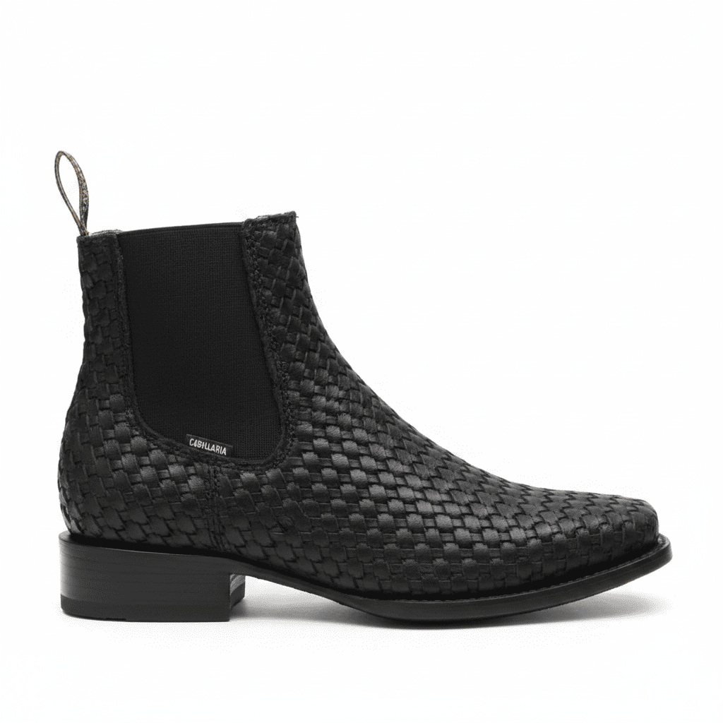 Woven Slip-On High-Top Chelsea Ankle Boots