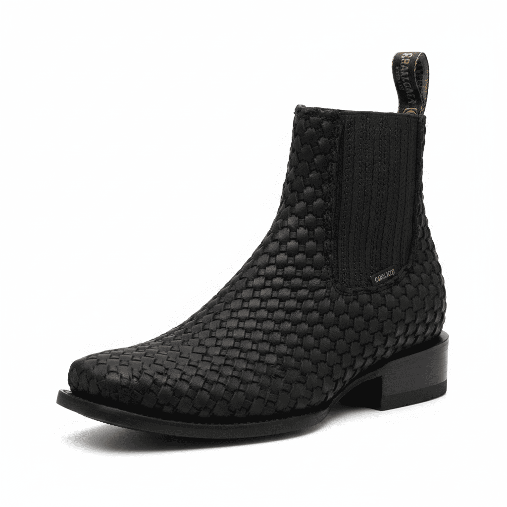 Woven Slip-On High-Top Chelsea Ankle Boots