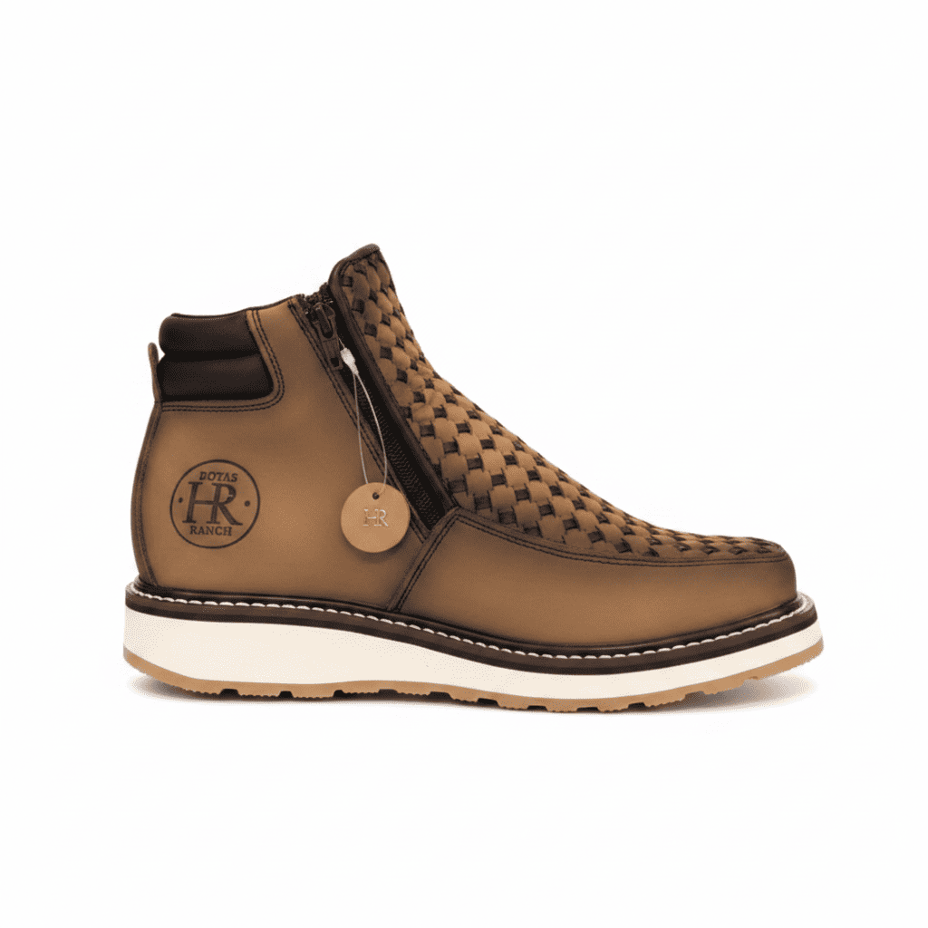 Woven Leather Zip Ankle Boot