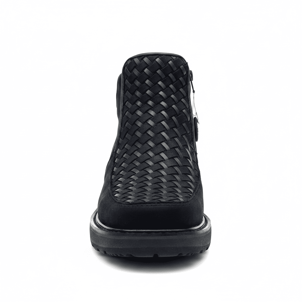 Woven Leather Zip Ankle Boot