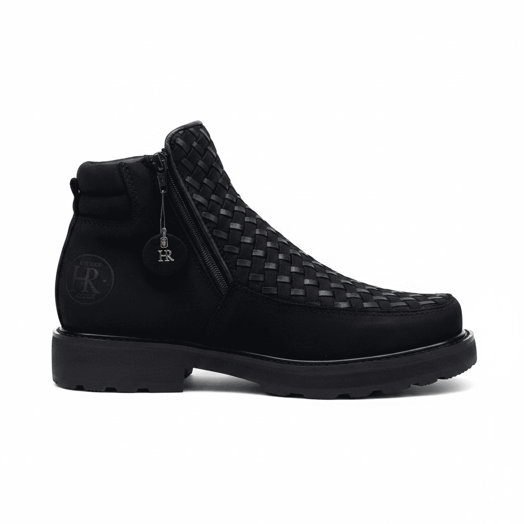 Woven Leather Zip Ankle Boot