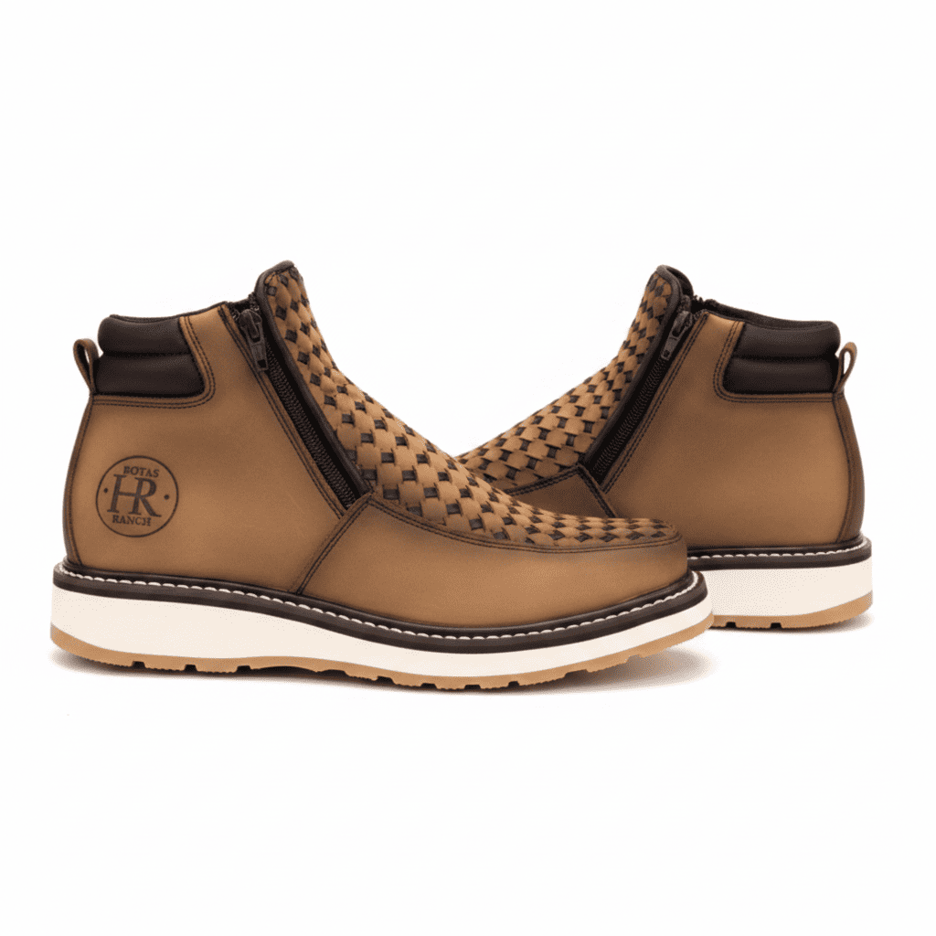 Woven Leather Zip Ankle Boot