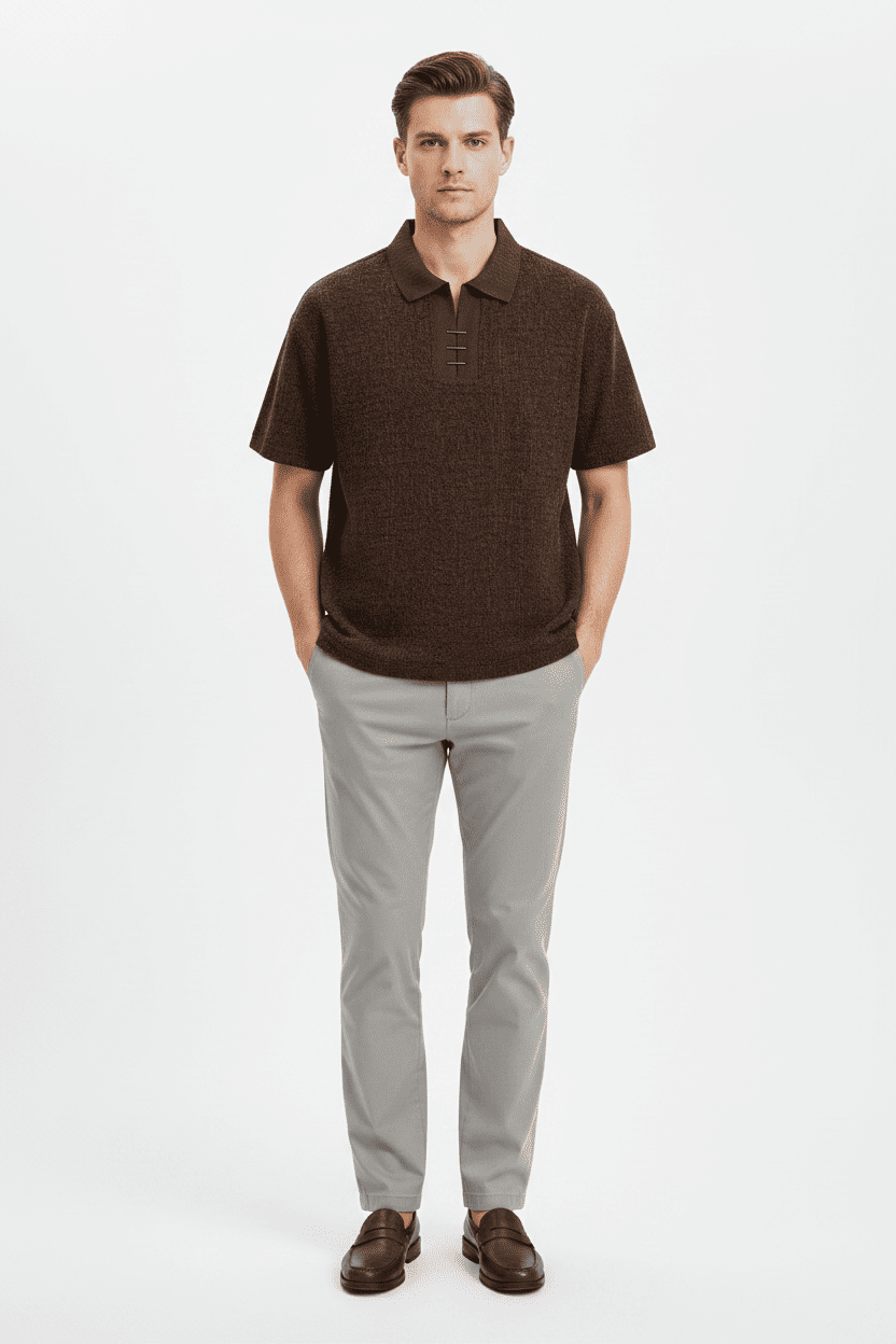 Textured Knit Polo Shirt