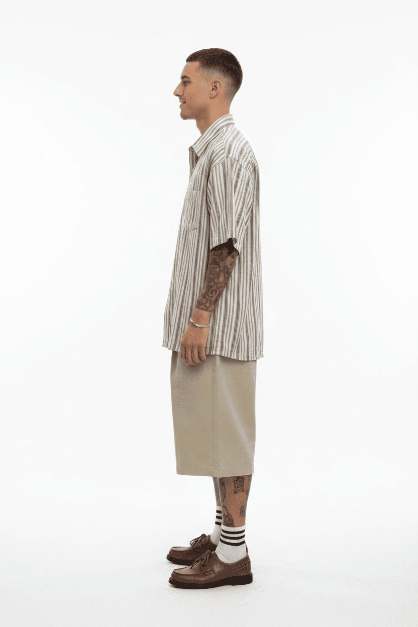 Oversized Striped Short-Sleeve Shirt