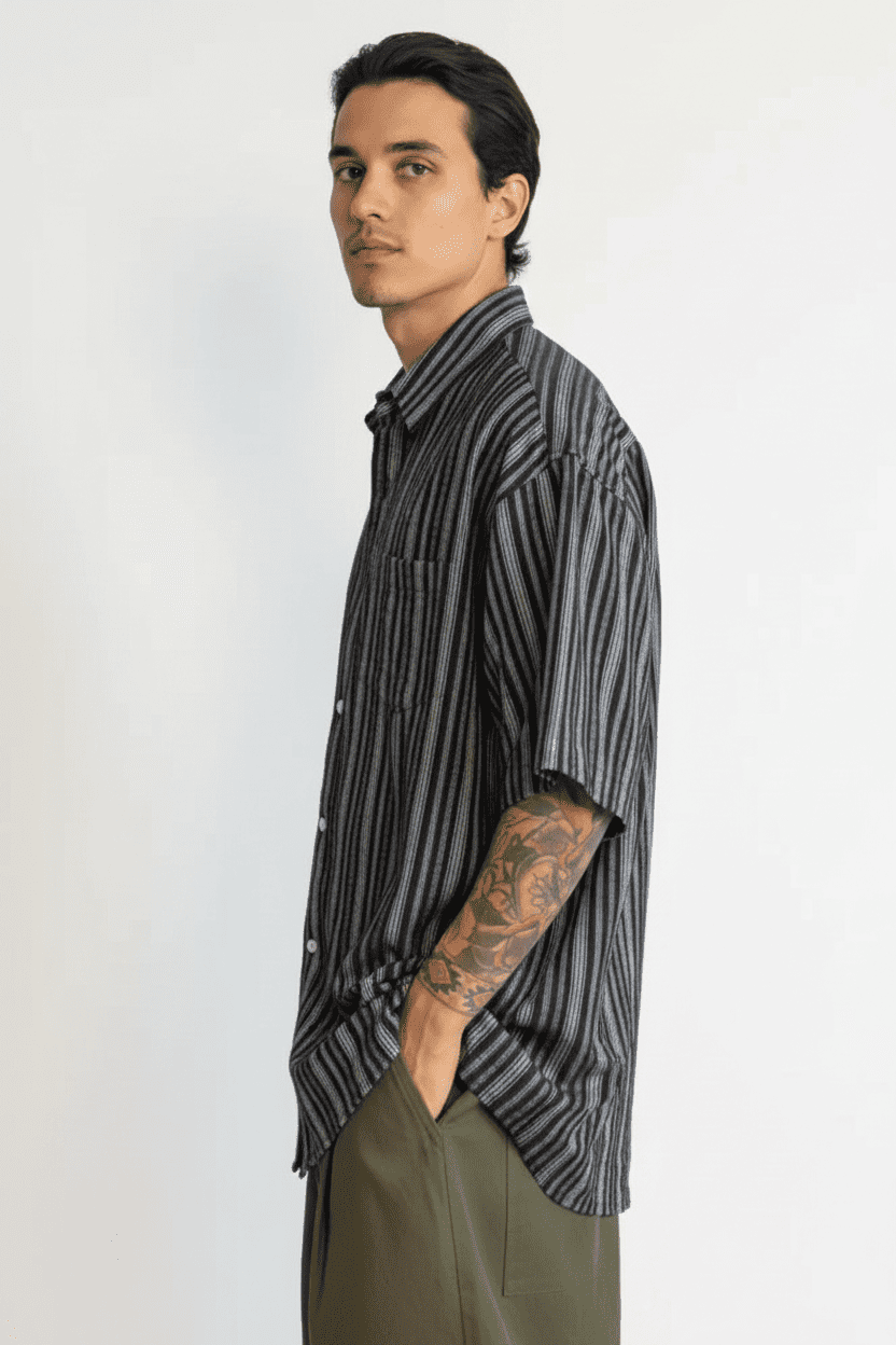 Oversized Striped Short-Sleeve Shirt