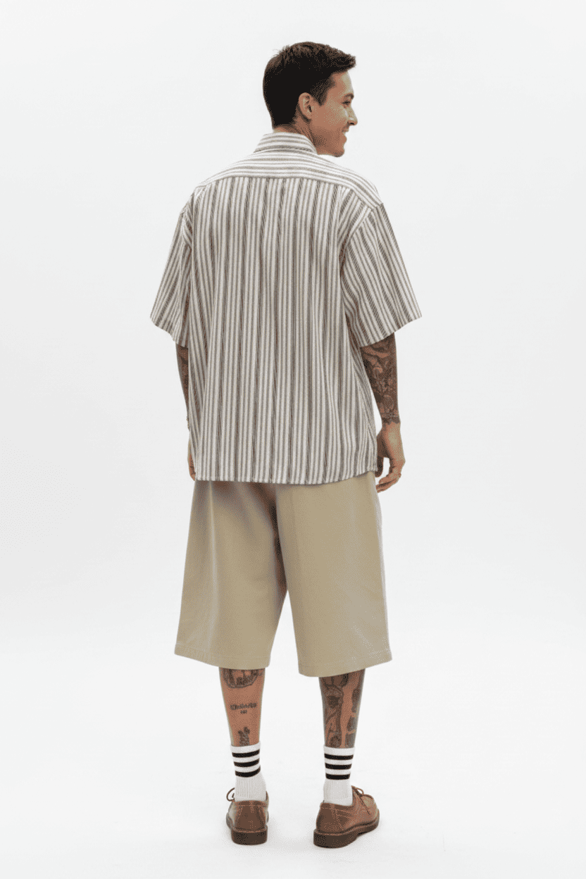 Oversized Striped Short-Sleeve Shirt