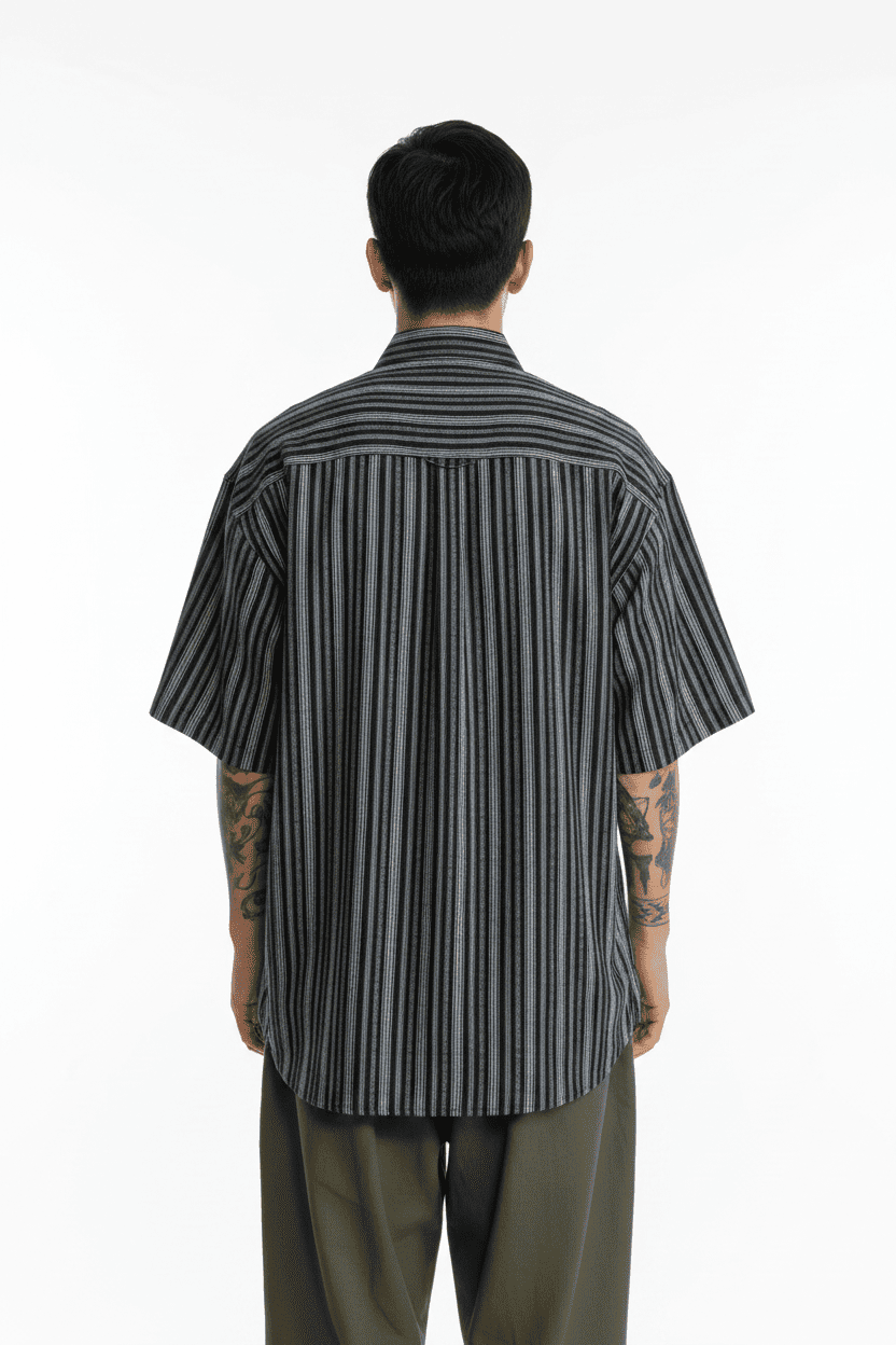Oversized Striped Short-Sleeve Shirt