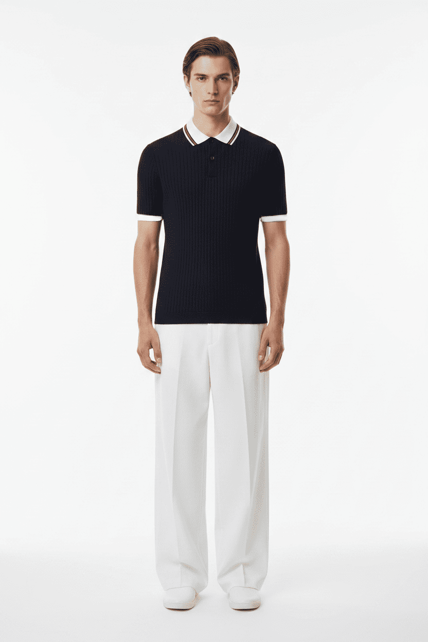 Contrast-Tipped Knit Polo Shirt