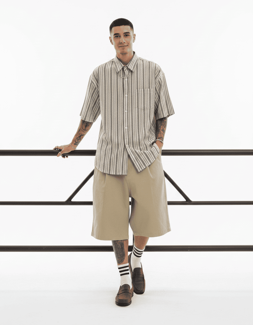 Oversized Striped Short-Sleeve Shirt