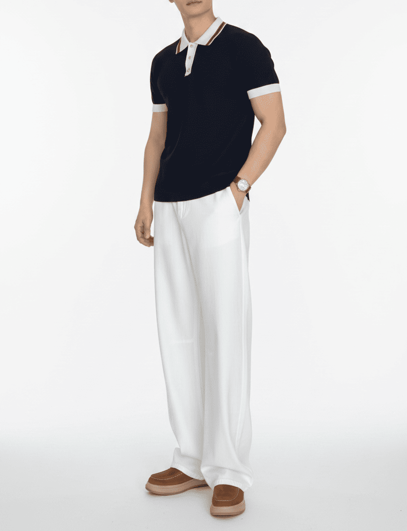 Contrast-Tipped Knit Polo Shirt