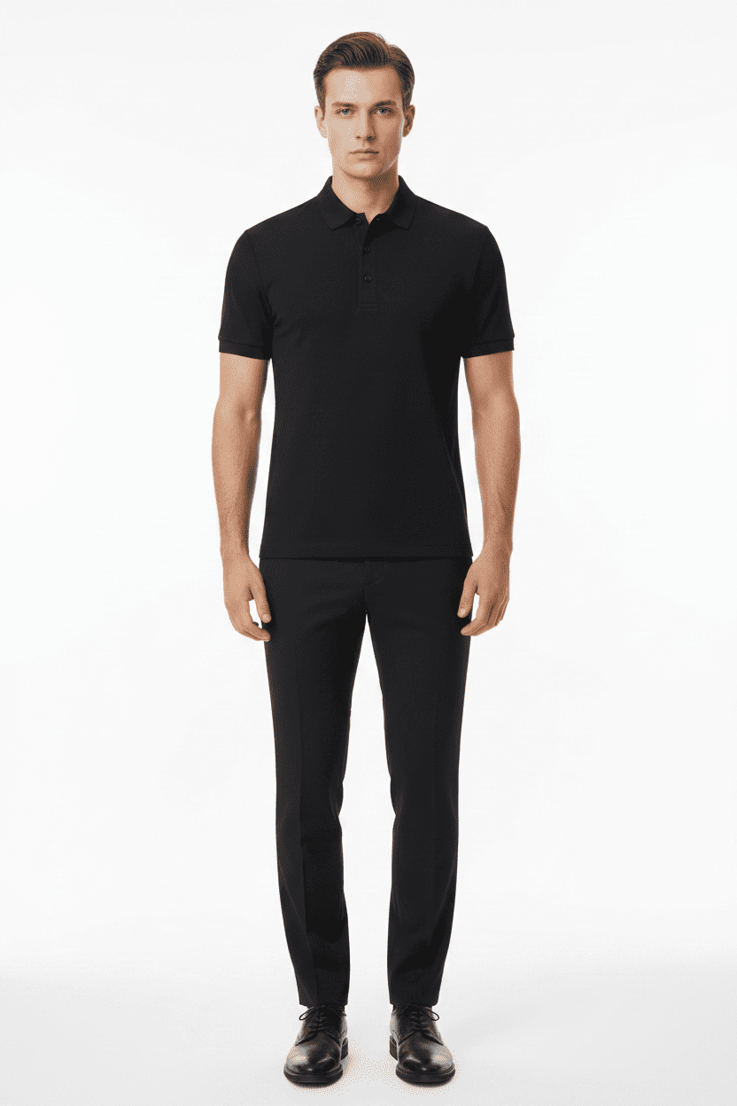 Slim-Fit Textured Knit Polo Shirt in Black