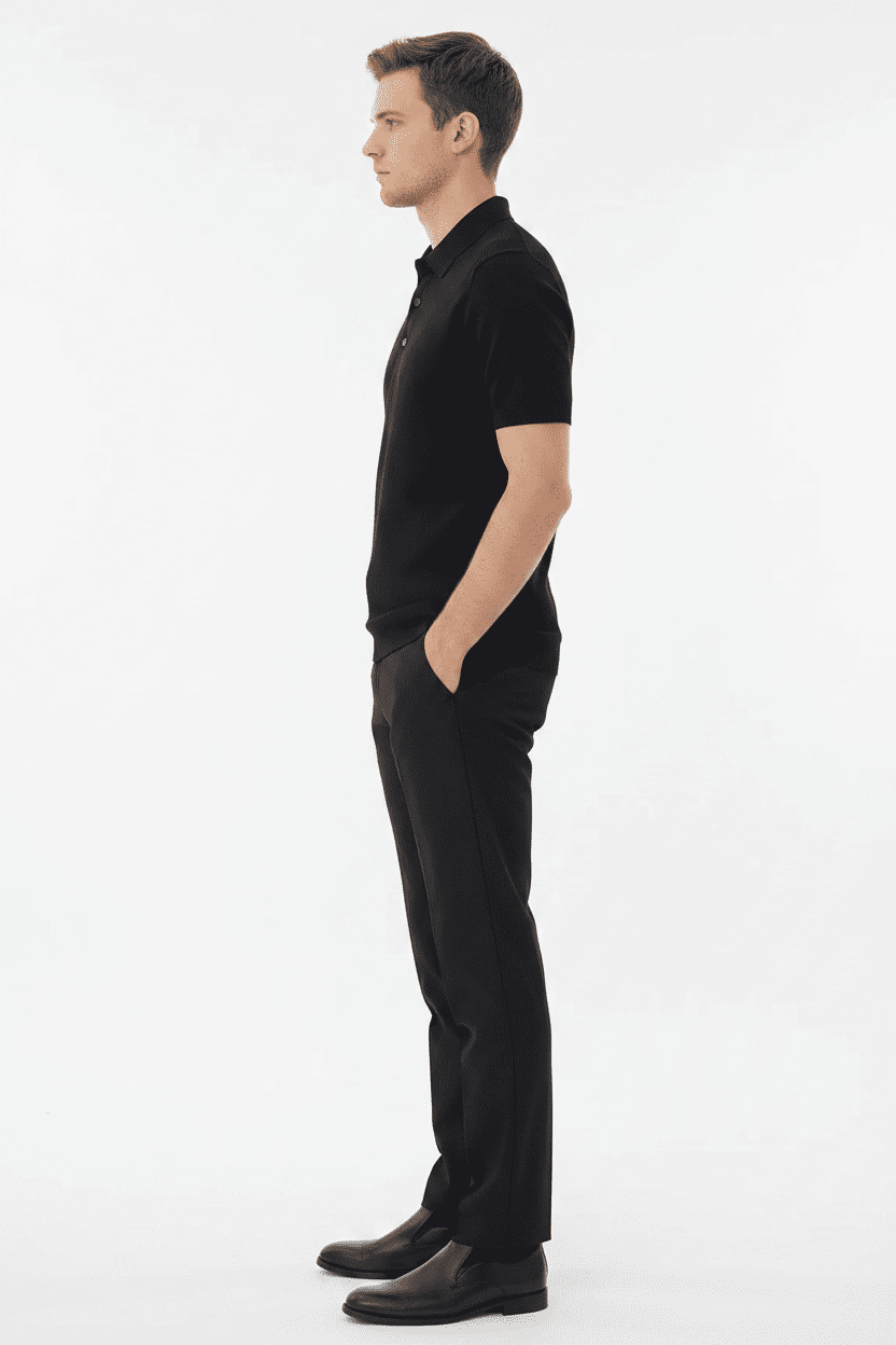 Slim-Fit Textured Knit Polo Shirt in Black
