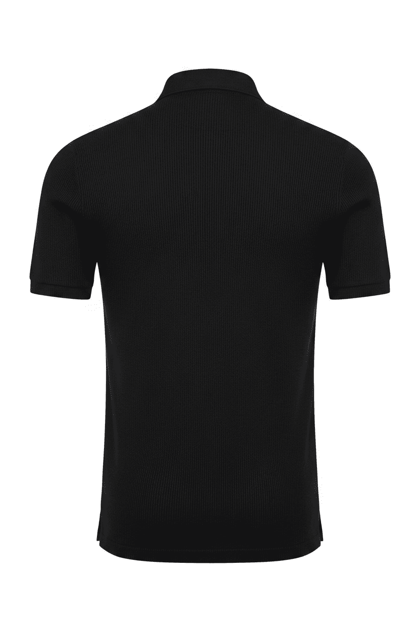 Slim-Fit Textured Knit Polo Shirt in Black