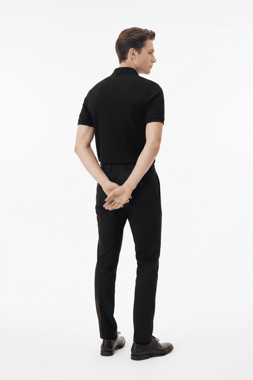Slim-Fit Textured Knit Polo Shirt in Black