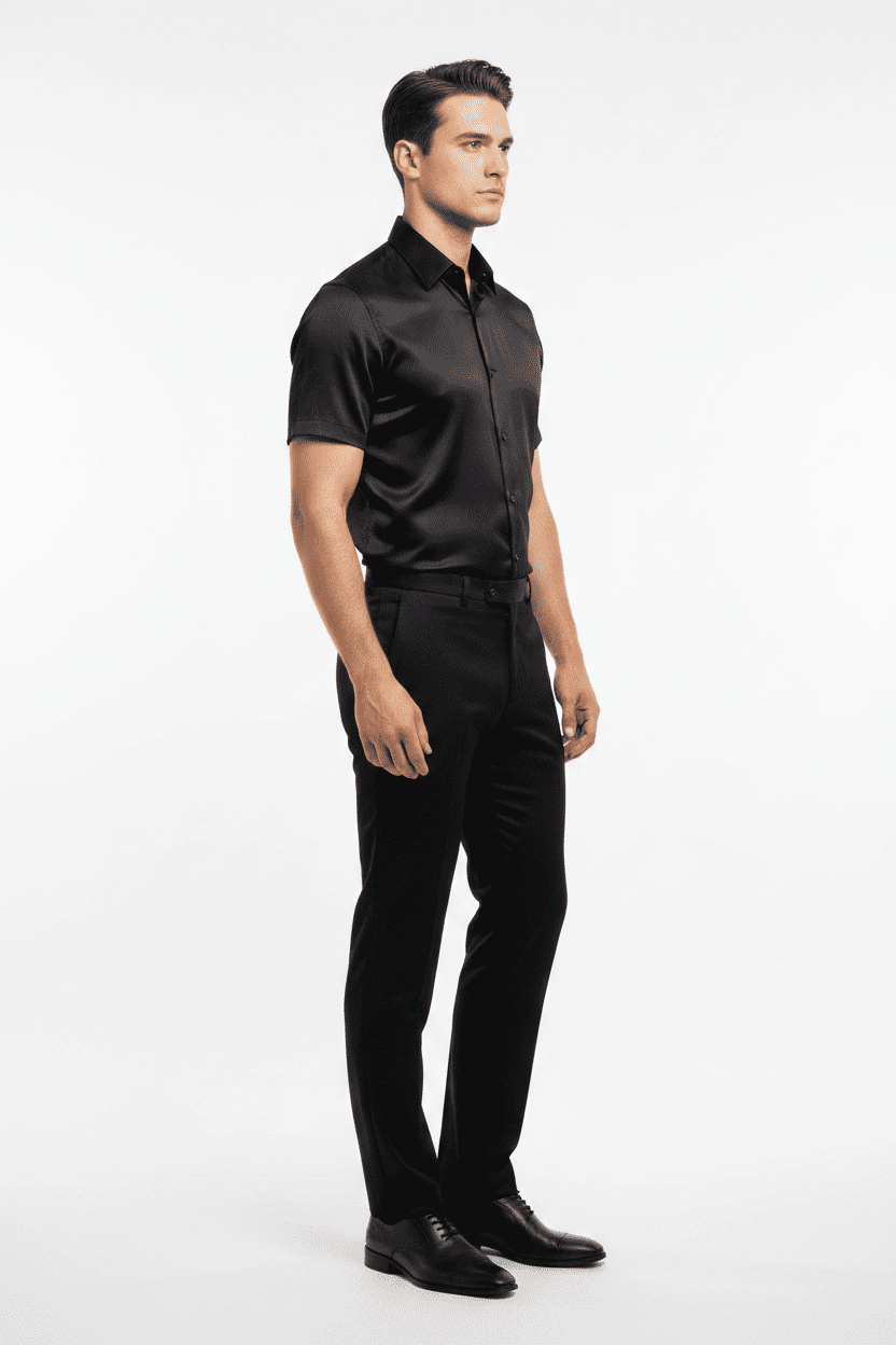 Slim-Fit Satin-Finish Short-Sleeve Dress Shirt