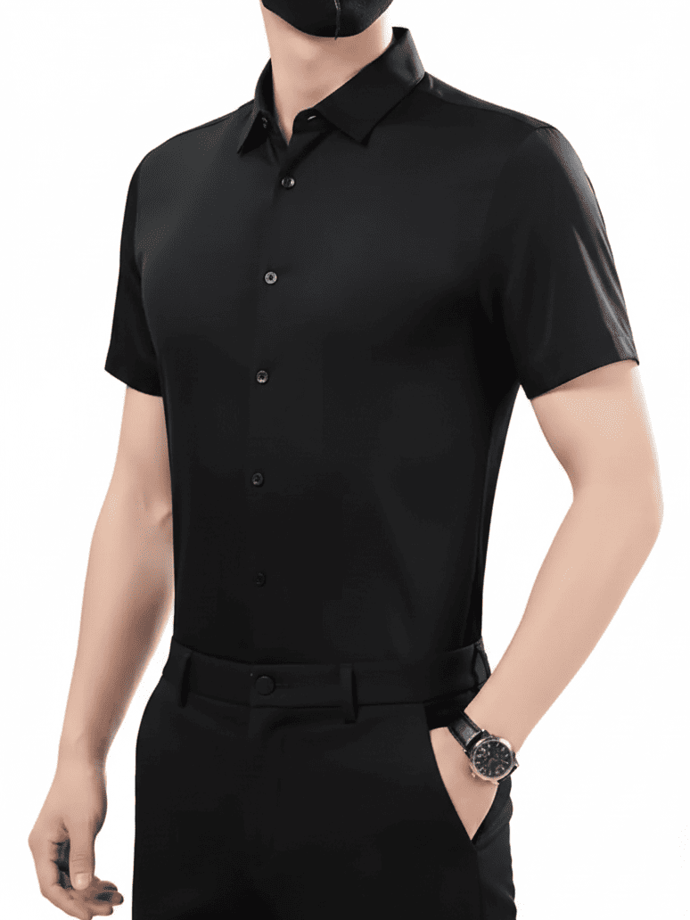 Slim-Fit Satin-Finish Short-Sleeve Dress Shirt