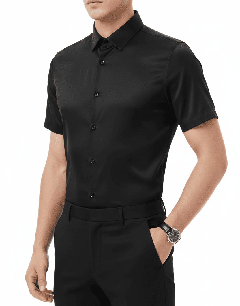 Slim-Fit Satin-Finish Short-Sleeve Dress Shirt