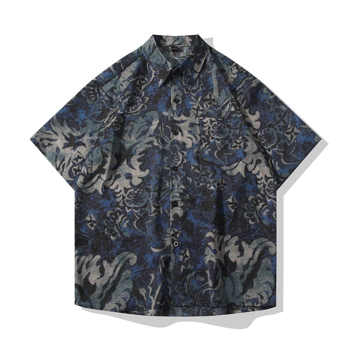 Vintage Baroque Floral Print Short Sleeve Shirt
