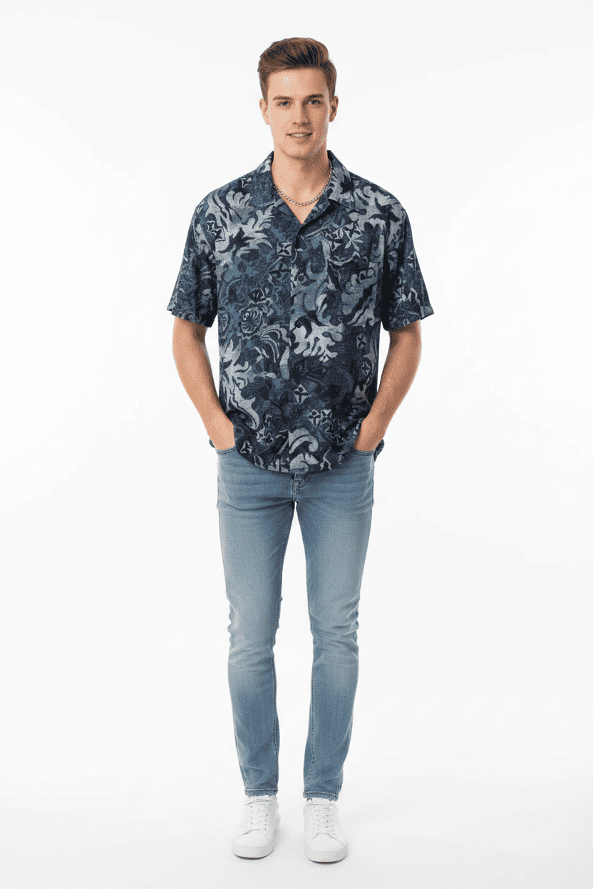Vintage Baroque Floral Print Short Sleeve Shirt