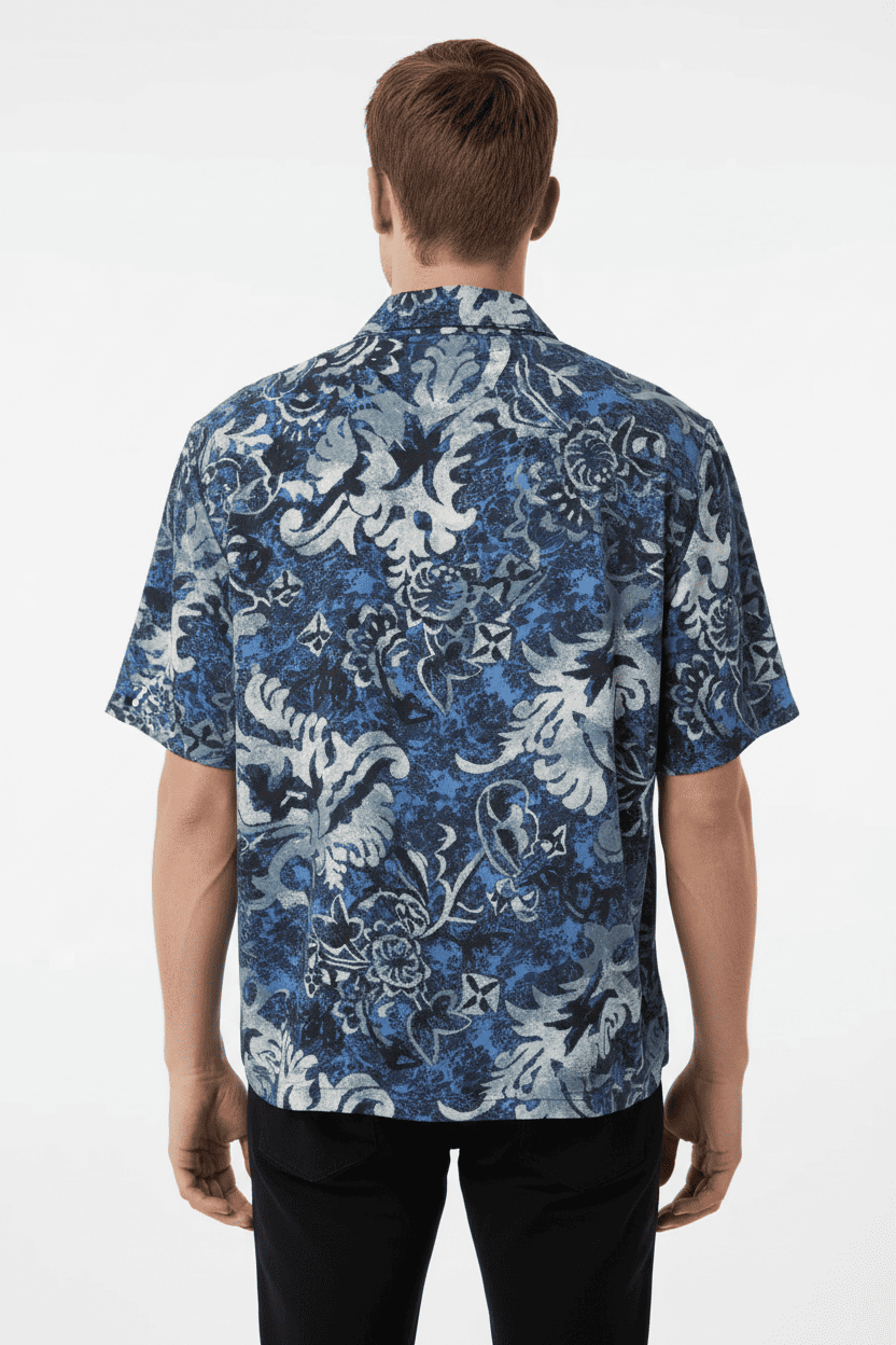 Vintage Baroque Floral Print Short Sleeve Shirt