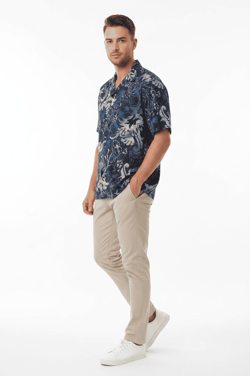 Vintage Baroque Floral Print Short Sleeve Shirt