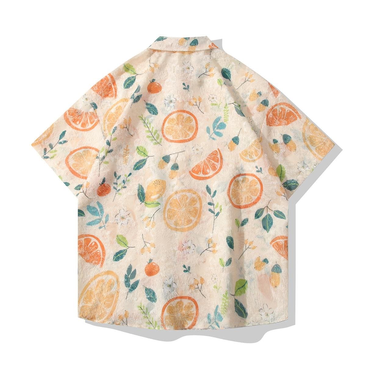 Citrus Fruit Print Fringe-Edge Short Sleeve Shirt