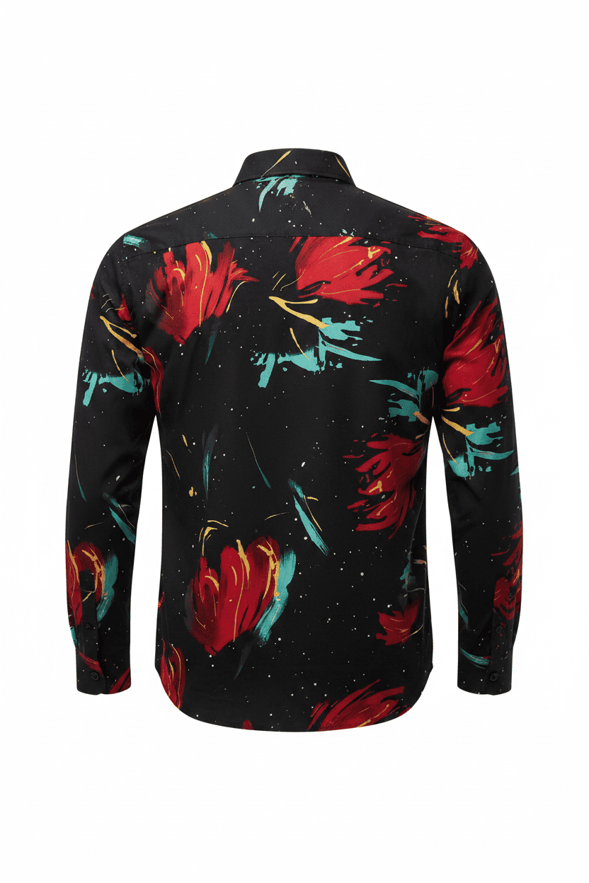 Abstract Floral Galaxy Print Long Sleeve Shirt