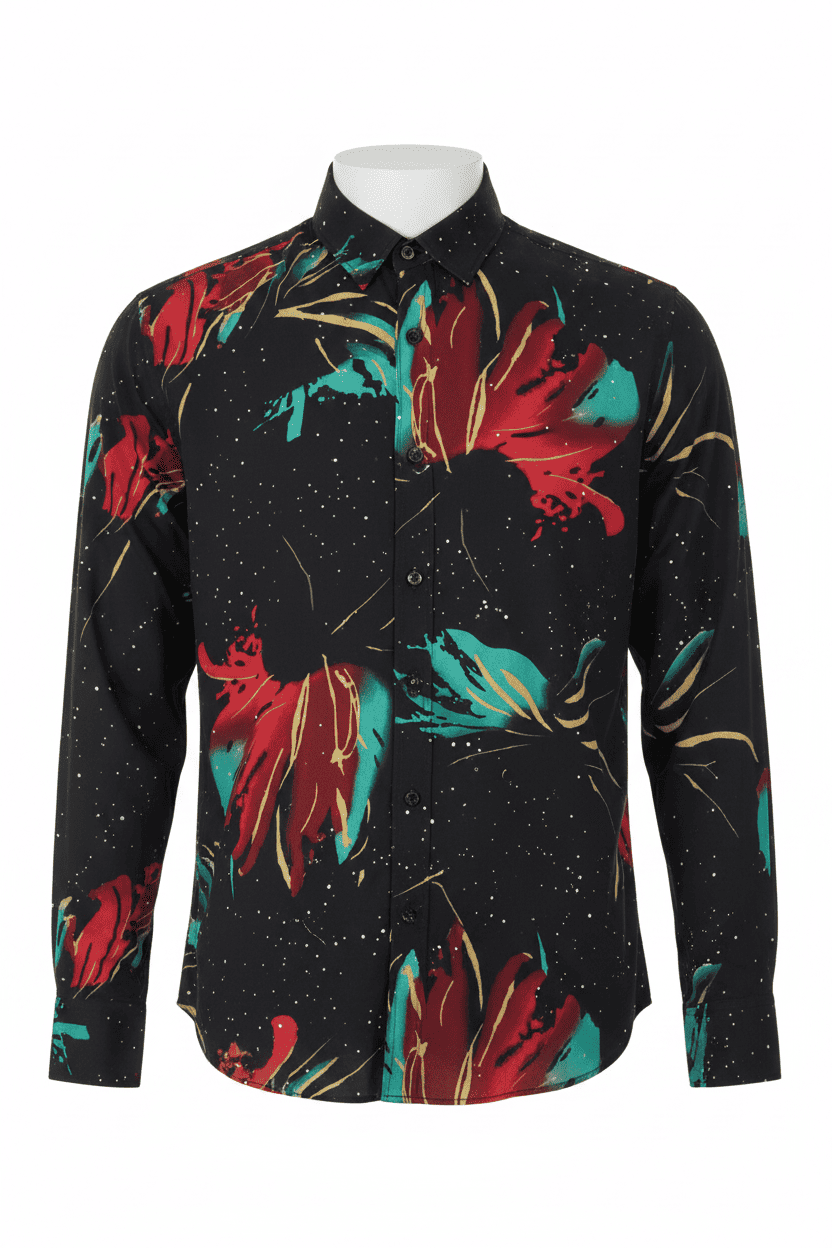 Abstract Floral Galaxy Print Long Sleeve Shirt