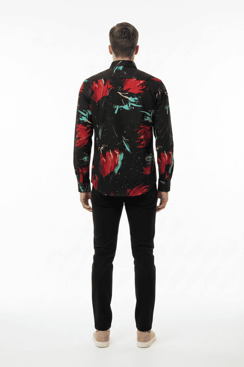 Abstract Floral Galaxy Print Long Sleeve Shirt