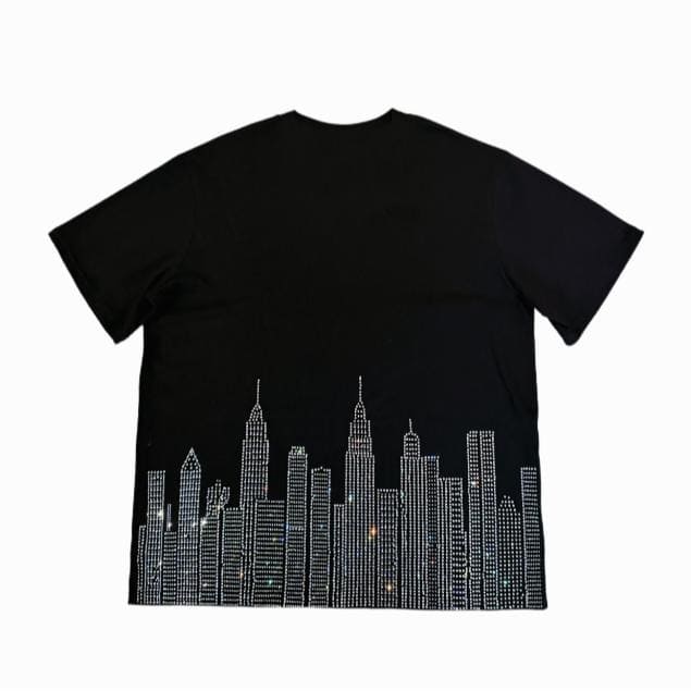 City Skyline Rhinestone Oversized Short Sleeve T-Shirt