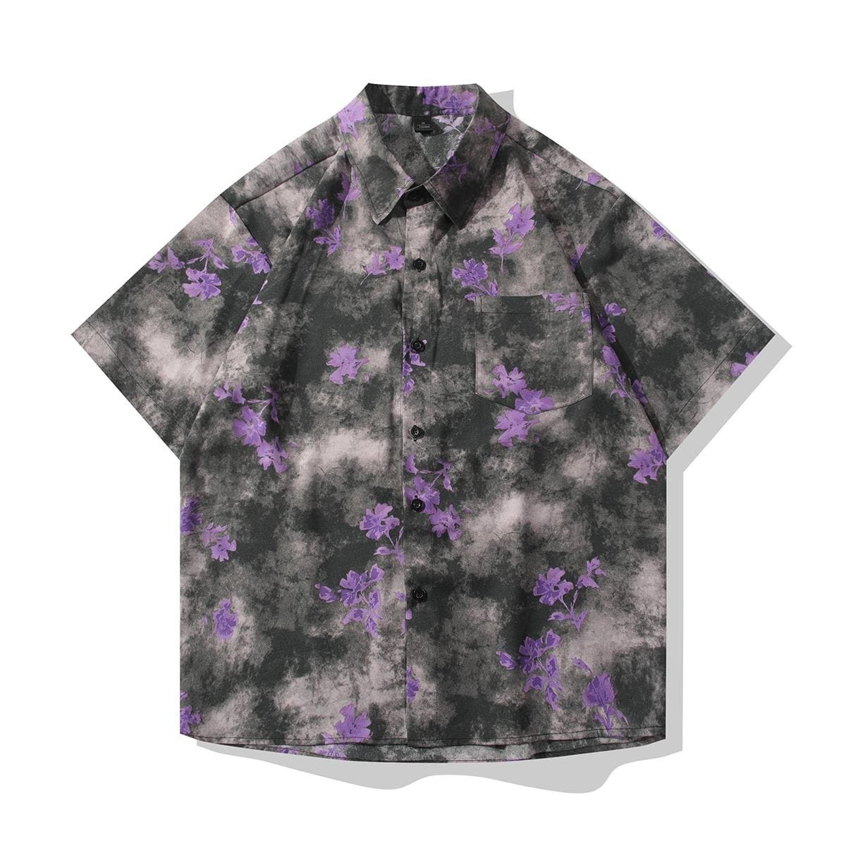 Smoke Floral Print Short Sleeve Button-Up Shirt