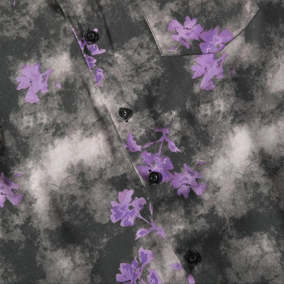 Smoke Floral Print Short Sleeve Button-Up Shirt