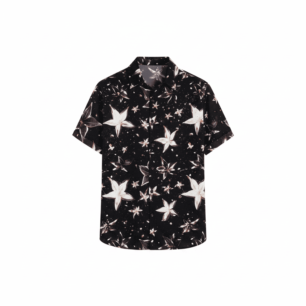 Midnight Star Floral Print Short Sleeve Button-Up Shirt