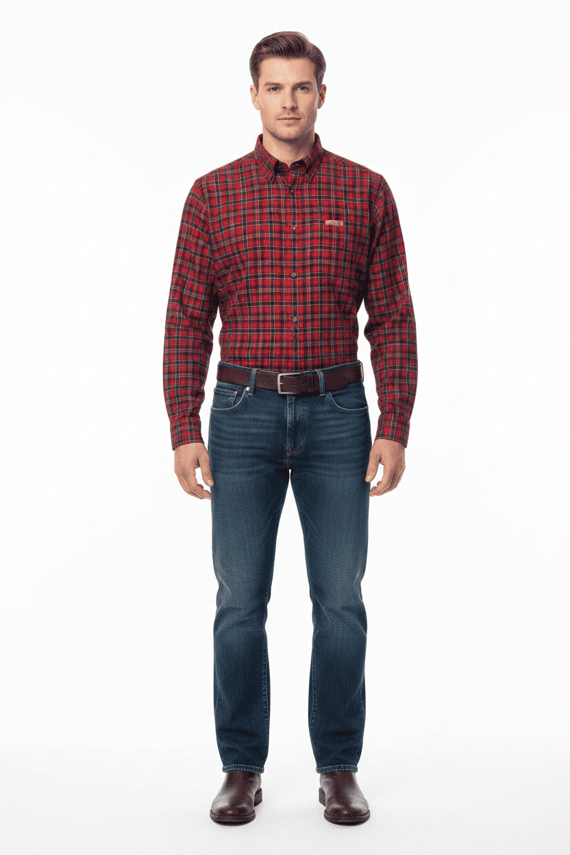 Red Tartan Plaid Flannel Long Sleeve Button-Down Shirt